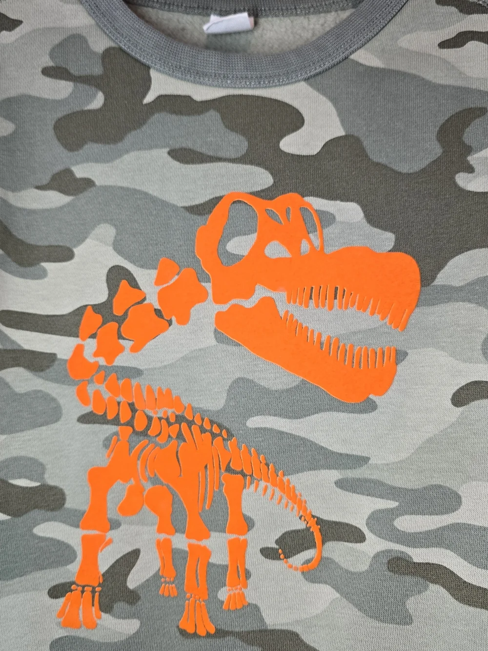 GAP Boys' Camo Crewneck Sweatshirt with Orange Dino Graphic